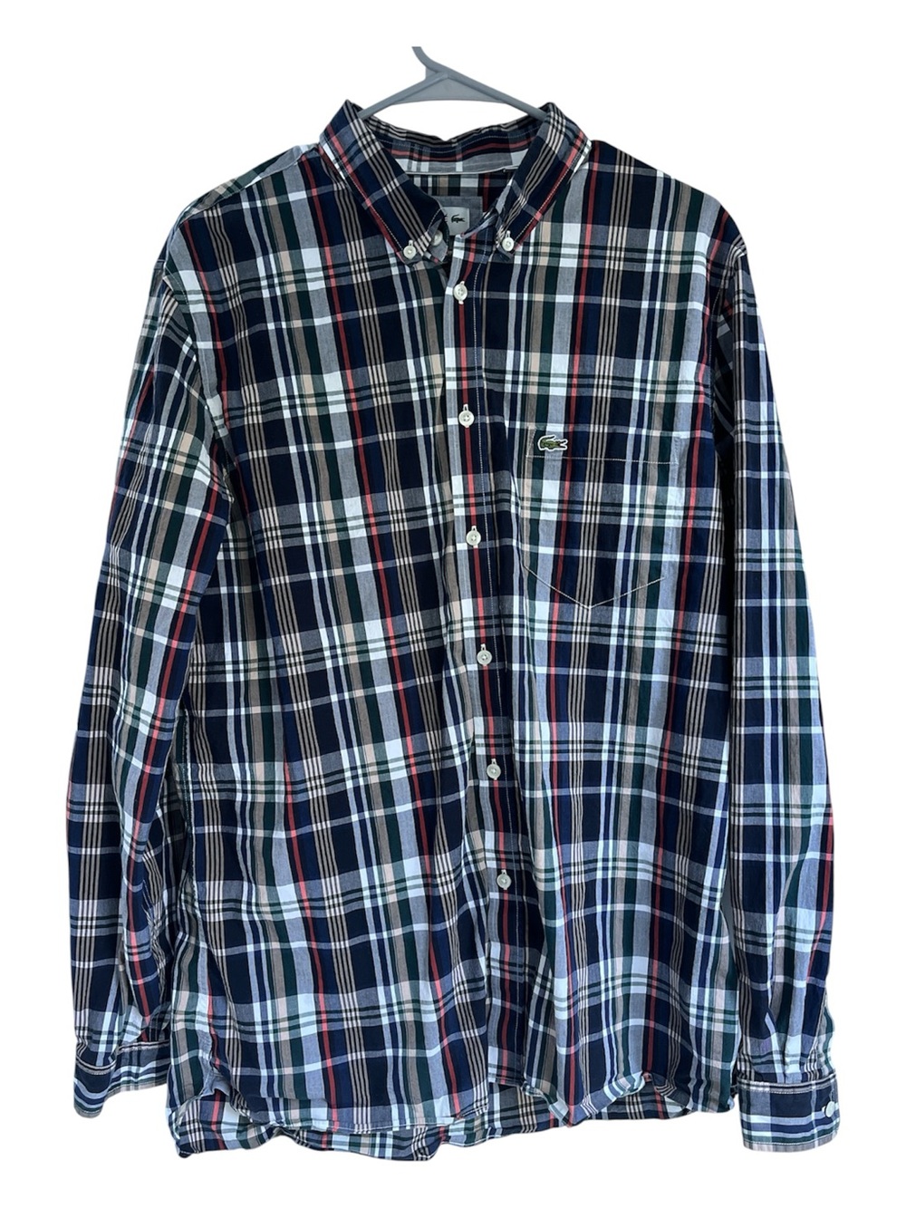 Lacoste Alligator Blue Red White Green Button Down Shirt Slim Fit Size XL 44